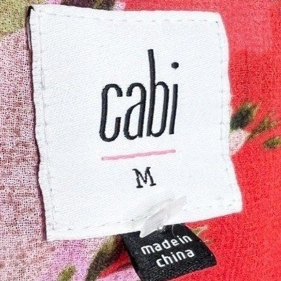 Cabi Red Floral Cold Shoulder Ruffle Sleeve Womens Top V-Neck Blouse 5352 Medium - Picture 7 of 8